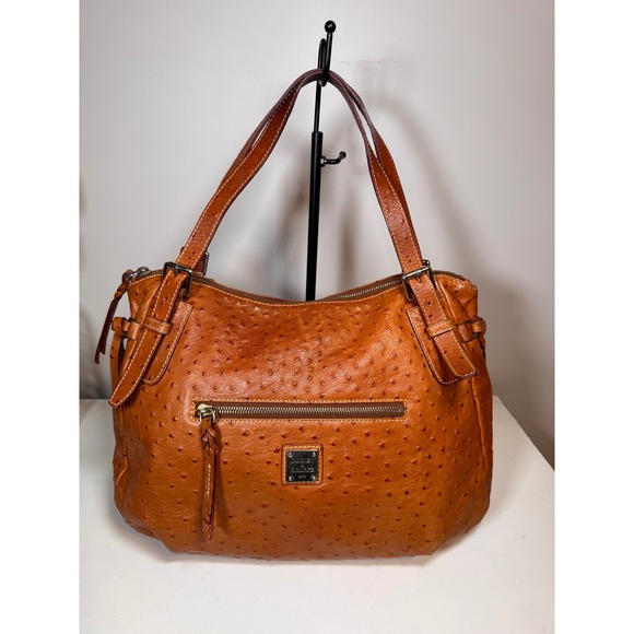 Dooney & Bourke Handbags - Dooney & Bourke Nina Ostrich Embossed Leather Hobo Bag Cognac Tan Shoulder Purse